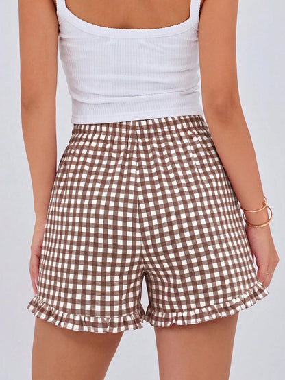 Women's Boxer Shorts Summer Dopamine Casual Home Sleeping Plaid Pj Button Front Y2K Plaid Pajama Shorts