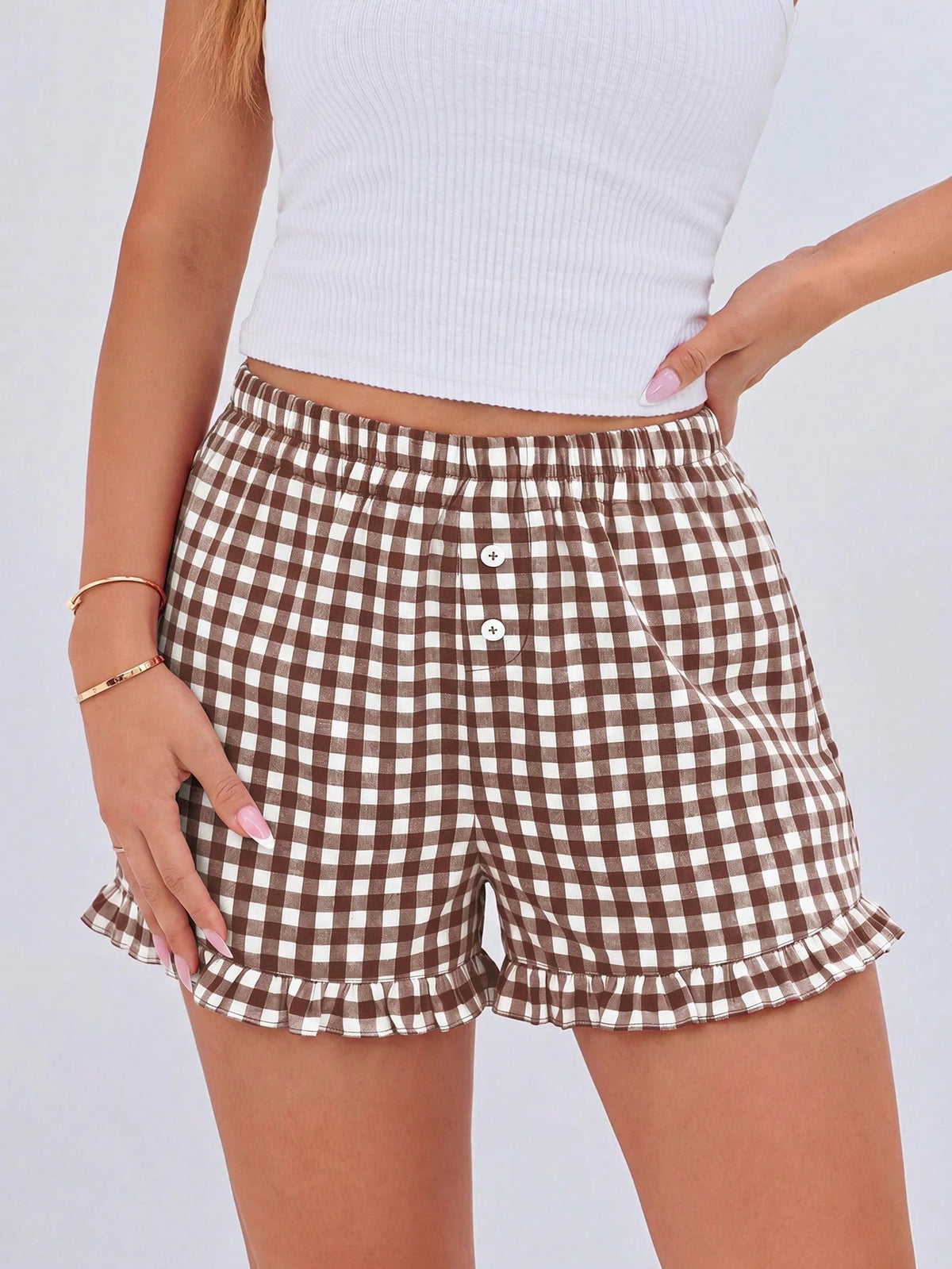 Women's Boxer Shorts Summer Dopamine Casual Home Sleeping Plaid Pj Button Front Y2K Plaid Pajama Shorts