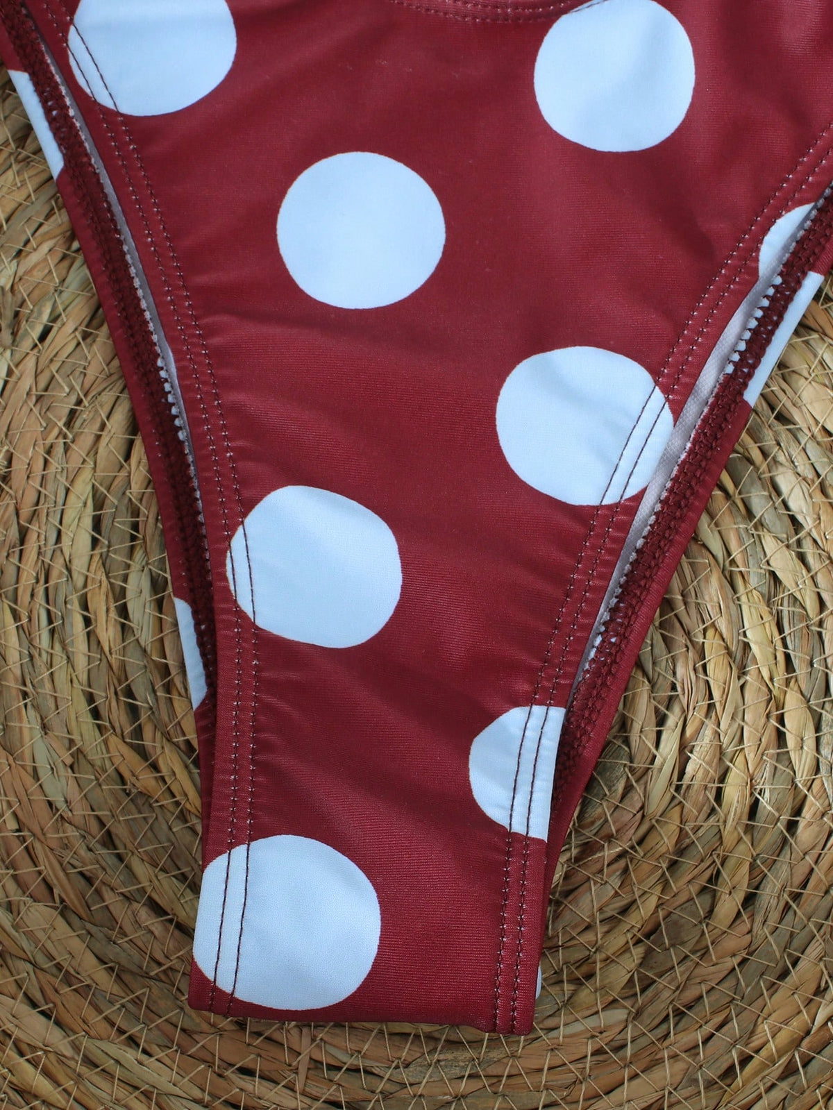 Women's Burgundy Polka Dot Bandeau Tie Bikini, Sexy Beach Vacation Style Two Pieces Swimsuit Set, Suitable For Spring/Summer 2026, Perfect Birthday Gift