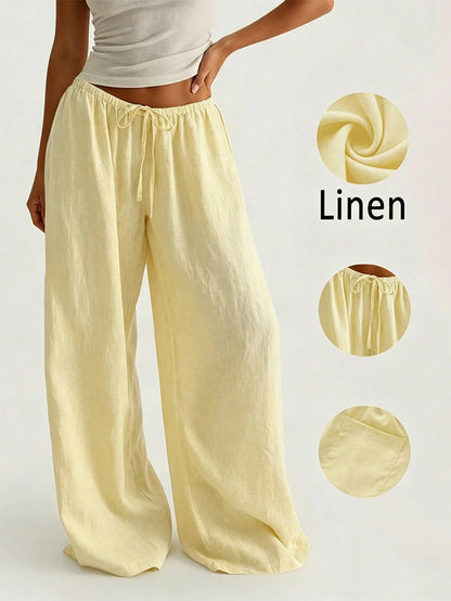 Women's Casual Comfortable Versatile Linen Loose Flowy Wide Leg Pants, Effortless Style