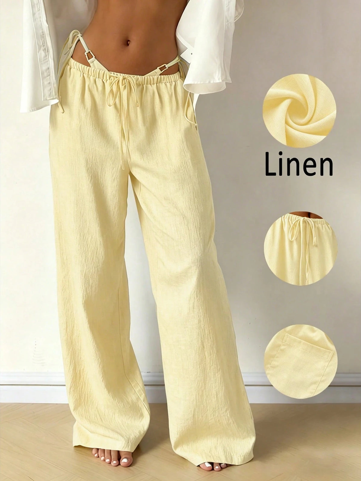 Women's Casual Comfortable Versatile Linen Loose Flowy Wide Leg Pants, Effortless Style