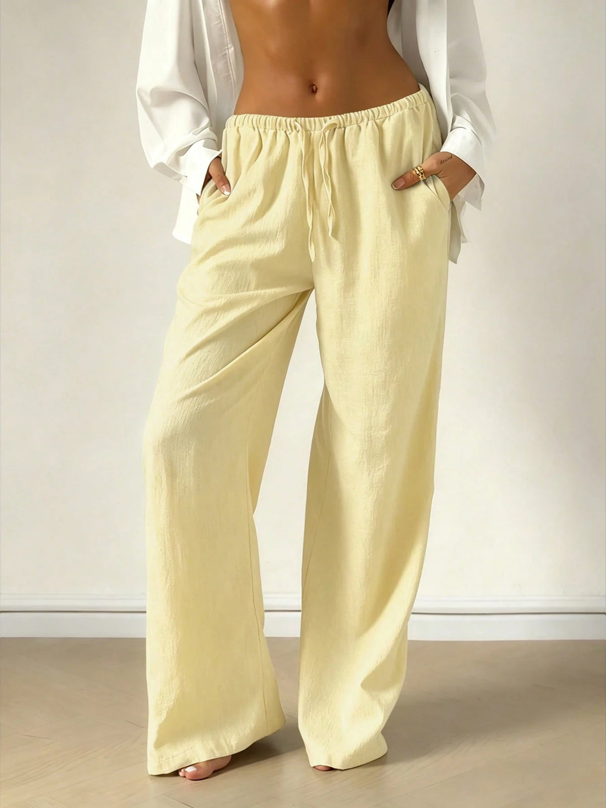 Women's Casual Comfortable Versatile Linen Loose Flowy Wide Leg Pants, Effortless Style