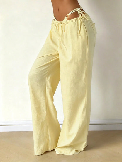 Women's Casual Comfortable Versatile Linen Loose Flowy Wide Leg Pants, Effortless Style