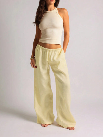 Women's Casual Comfortable Versatile Linen Loose Flowy Wide Leg Pants, Effortless Style