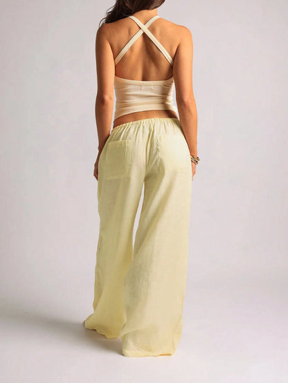Women's Casual Comfortable Versatile Linen Loose Flowy Wide Leg Pants, Effortless Style