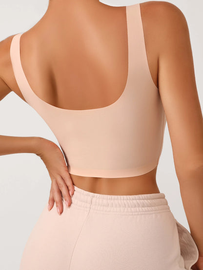 Women's Casual Comfy High Stretch Backless Plain Crop Top With Built In Bra