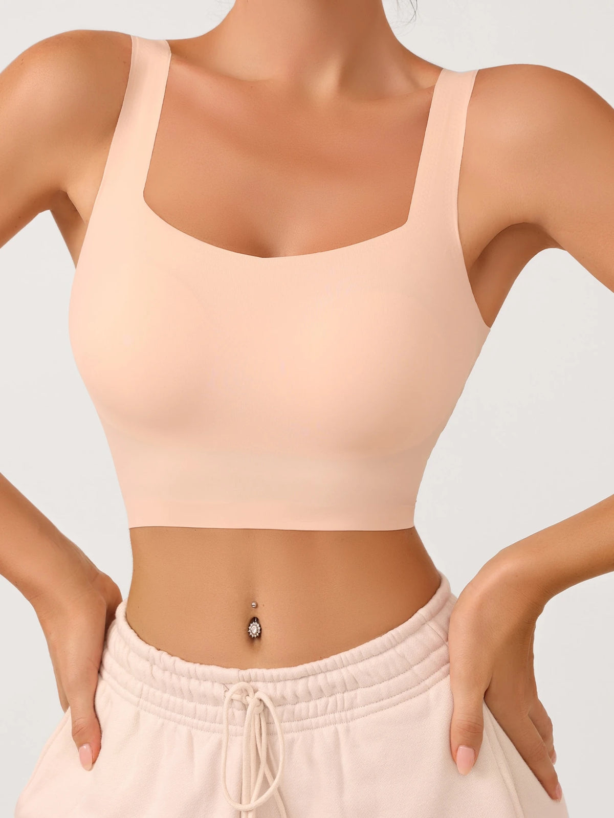 Women's Casual Comfy High Stretch Backless Plain Crop Top With Built In Bra