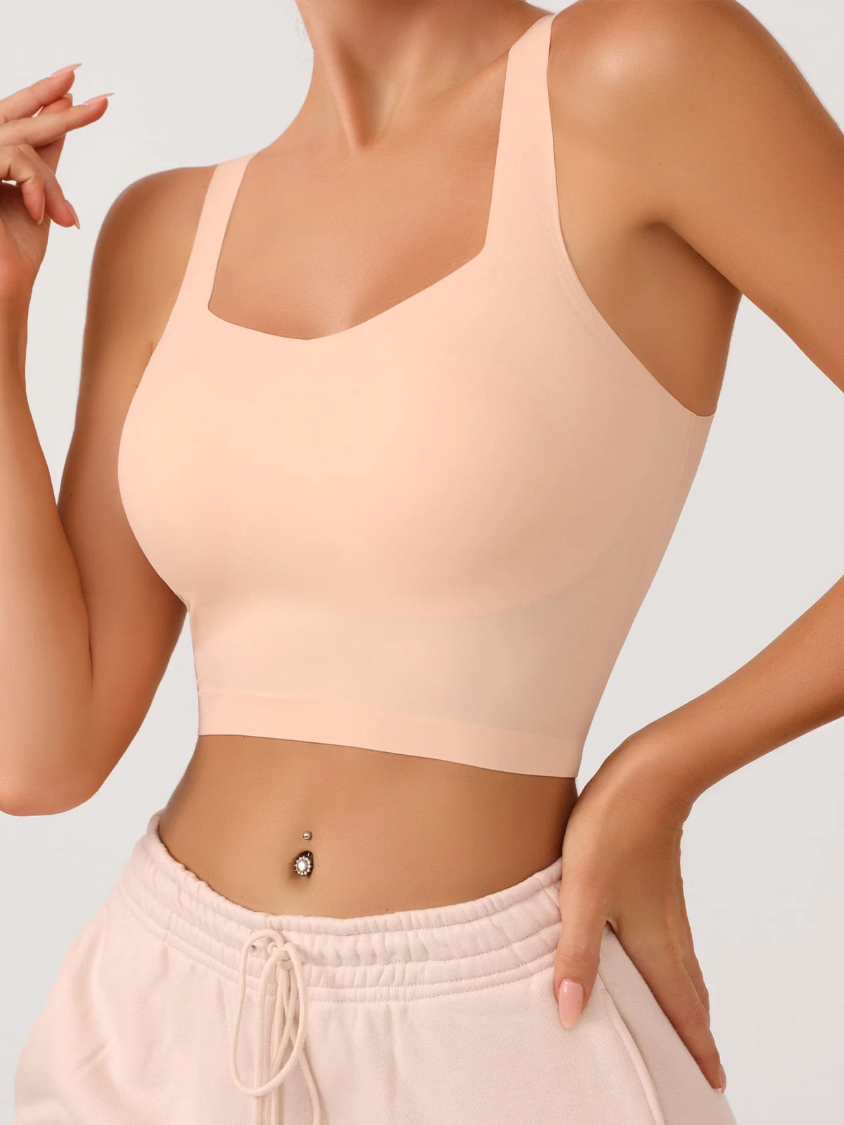 Women's Casual Comfy High Stretch Backless Plain Crop Top With Built In Bra