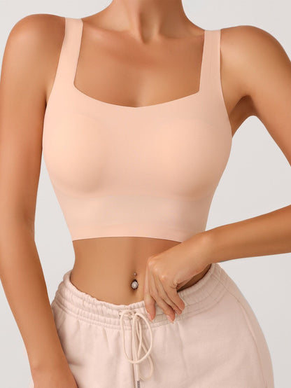 Women's Casual Comfy High Stretch Backless Plain Crop Top With Built In Bra