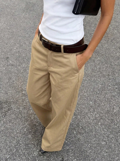 Women's Casual Everyday Commute Solid Color Loose Wide Leg Pants, Versatile For All Seasons, Minimalist, Quiet Luxury