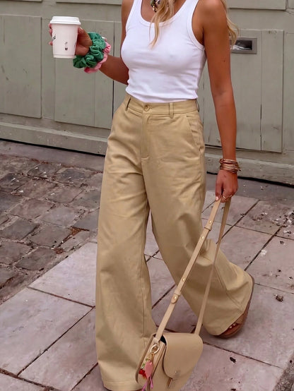 Women's Casual Everyday Commute Solid Color Loose Wide Leg Pants, Versatile For All Seasons, Minimalist, Quiet Luxury