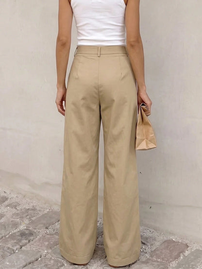 Women's Casual Everyday Commute Solid Color Loose Wide Leg Pants, Versatile For All Seasons, Minimalist, Quiet Luxury