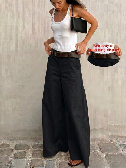 Women's Casual Everyday Commute Solid Color Loose Wide Leg Pants, Versatile For All Seasons, Minimalist, Quiet Luxury
