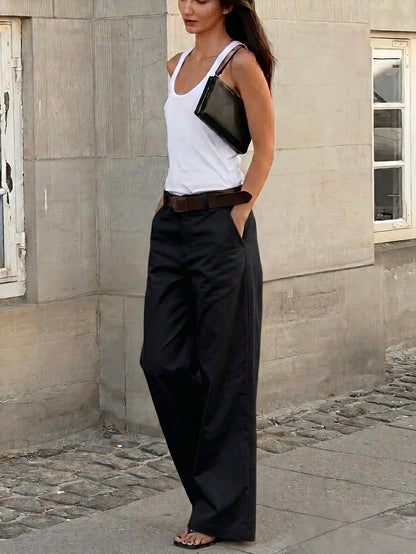 Women's Casual Everyday Commute Solid Color Loose Wide Leg Pants, Versatile For All Seasons, Minimalist, Quiet Luxury