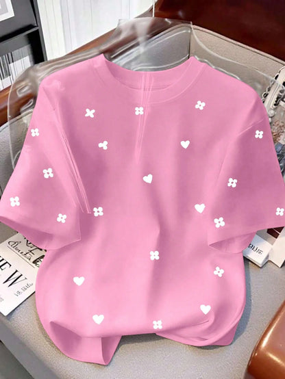Women's Casual Floral Embroidered Round Neck T-Shirt