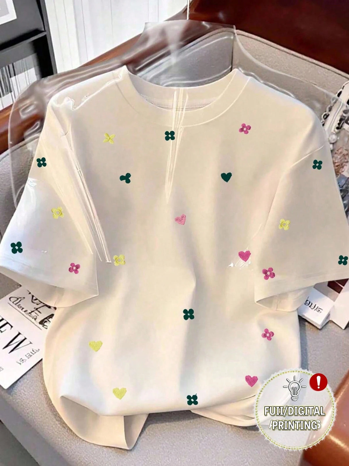 Women's Casual Floral Embroidered Round Neck T-Shirt