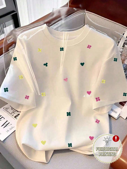 Women's Casual Floral Embroidered Round Neck T-Shirt