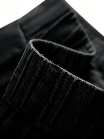 Women's Casual Linen Blend Pleated Design Side Pocket A-Line Shorts, Spring/Summer Black, Vacationcore, Everyday Wear