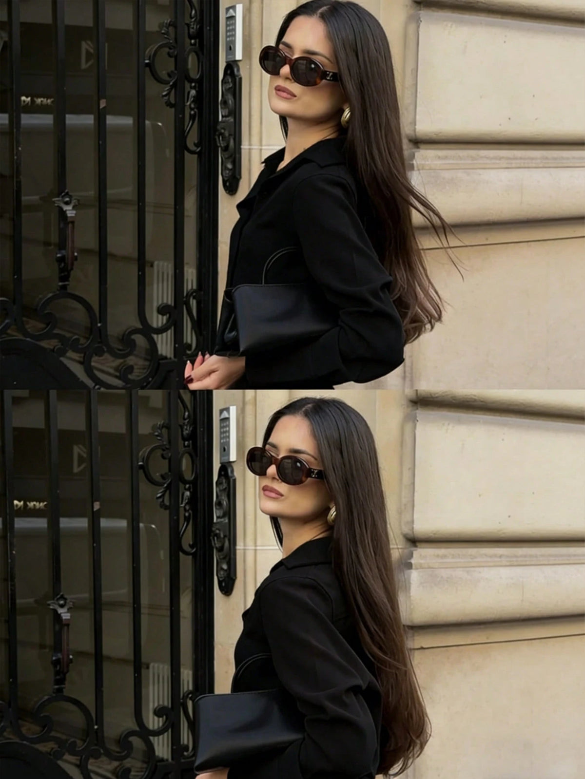 Women's Casual Loose Elegant Polo Collar Long Sleeve Shirt, Minimalist Style Black