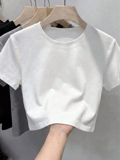 Women's Casual Round Neck Short Sleeve T-Shirt, Suitable For Spring/Autumn/Summer, Perfect For Valentine's Day/Back To School Season, Ideal For Women's Tops, Holiday Outfits, Vacation Wear, Office Att
