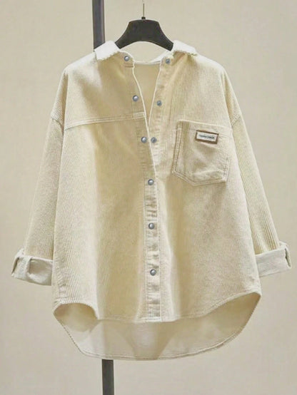 Women's Casual Solid Color Corduroy Single-Breasted Shirt Black Spring