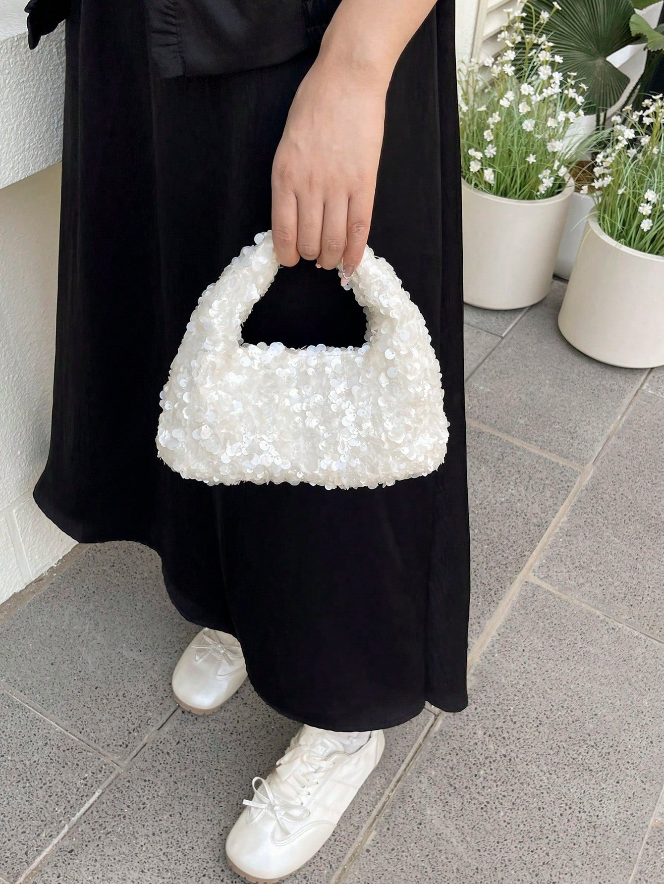 Women's Clutch Bag Shiny Sequins Handbag, Elegant Party Wedding Sophisticated Charming White Purse, Sequin