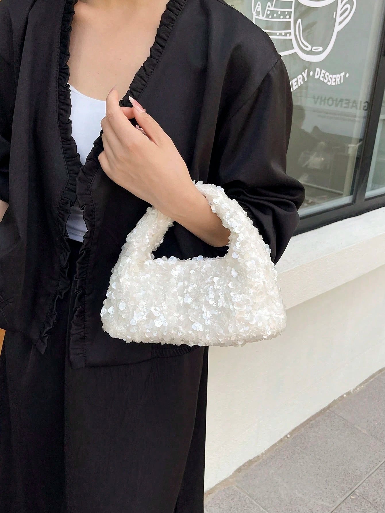 Women's Clutch Bag Shiny Sequins Handbag, Elegant Party Wedding Sophisticated Charming White Purse, Sequin