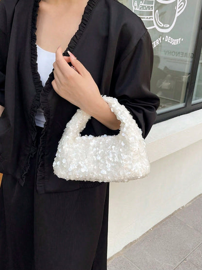 Women's Clutch Bag Shiny Sequins Handbag, Elegant Party Wedding Sophisticated Charming White Purse, Sequin
