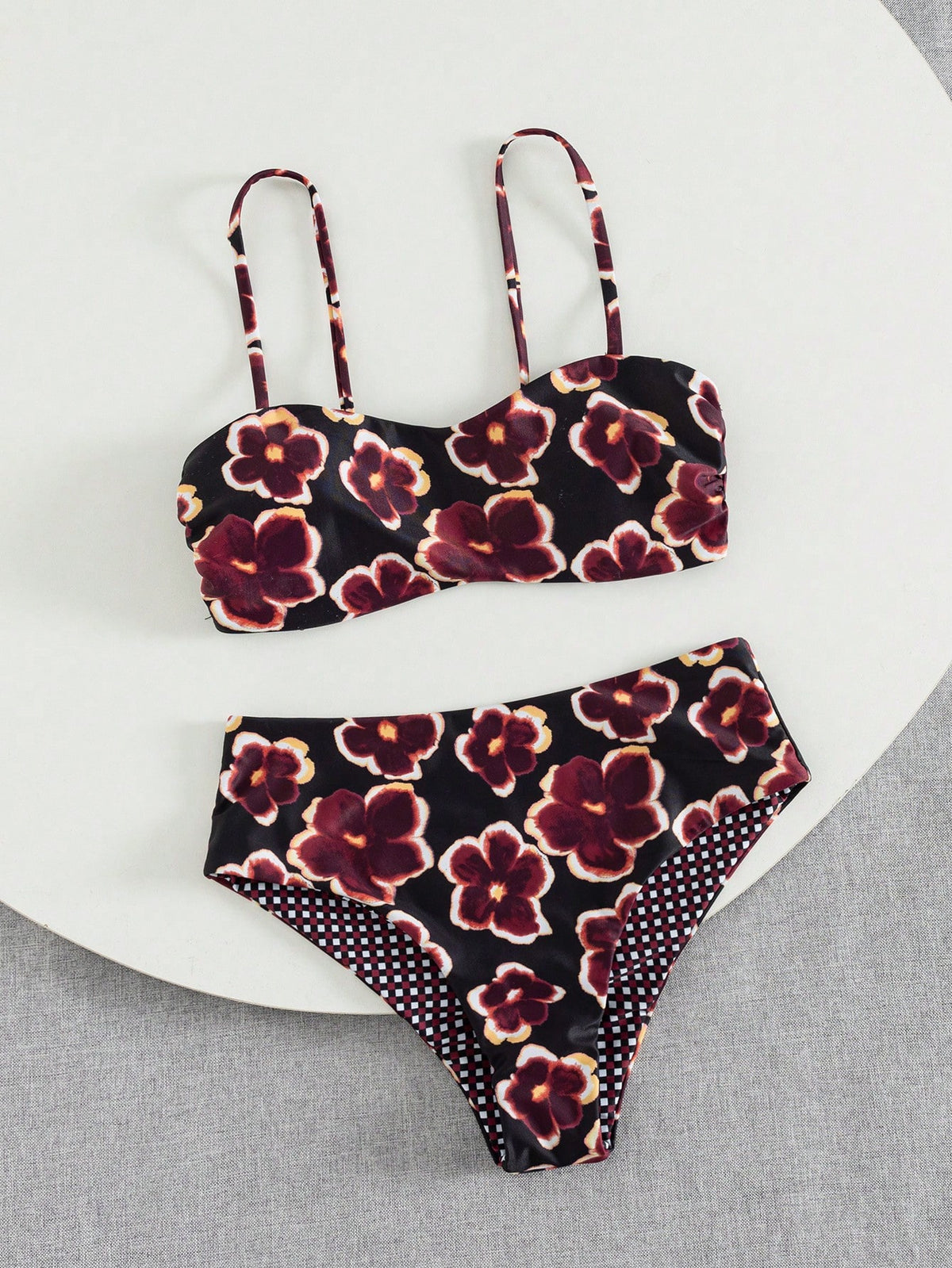 Women's Cute Spring/Summer Vacation Print Flat Chest Spaghetti Strap Bikini Two Pieces Set With High-Waist Swim Bottoms Beach, Vacationcore
