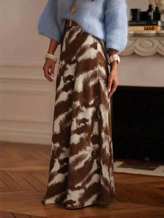 Women's Elegant Casual Bohemian Style Long Skirt, Woven Fabric Without Stretch, Decorated With Artistic Tie-Dye Pattern Summer Brown