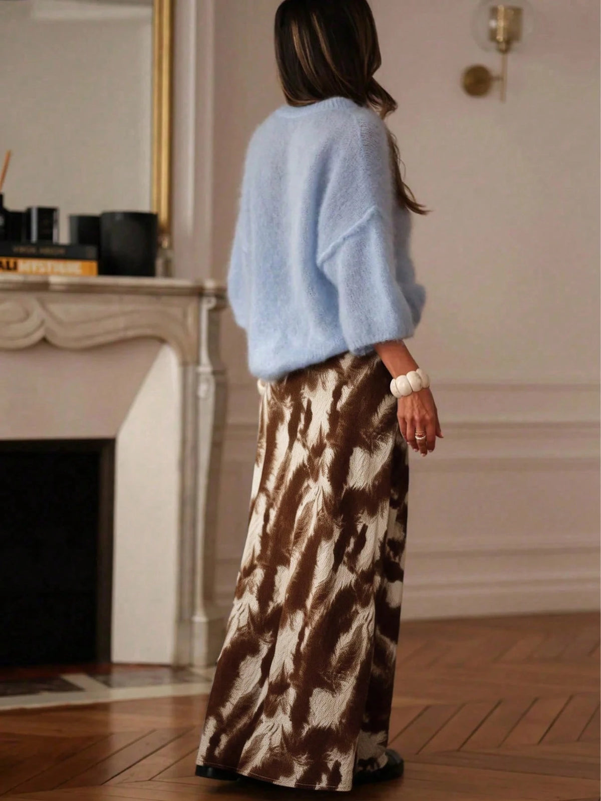 Women's Elegant Casual Bohemian Style Long Skirt, Woven Fabric Without Stretch, Decorated With Artistic Tie-Dye Pattern Summer Brown