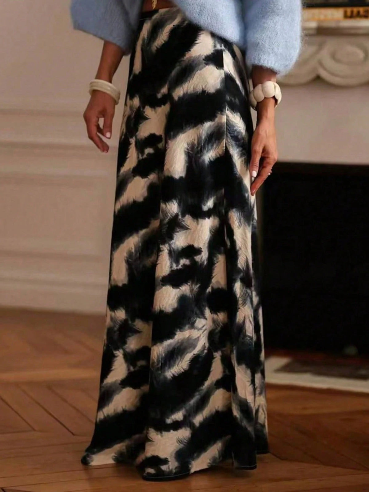 Women's Elegant Casual Bohemian Style Long Skirt, Woven Fabric Without Stretch, Decorated With Artistic Tie-Dye Pattern Summer Brown