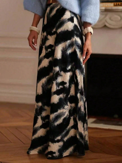 Women's Elegant Casual Bohemian Style Long Skirt, Woven Fabric Without Stretch, Decorated With Artistic Tie-Dye Pattern Summer Brown