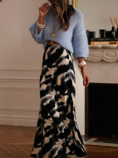 Women's Elegant Casual Bohemian Style Long Skirt, Woven Fabric Without Stretch, Decorated With Artistic Tie-Dye Pattern Summer Brown