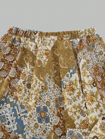 Women's Elegant Charm Cashew Flower Print Design Fashionable Casual Skirt Yellow