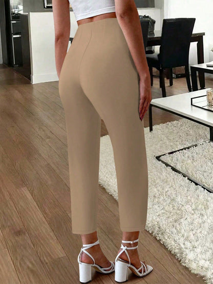 Women's Elegant Commuter Pleated Side Pocket Tapered Leg Pants