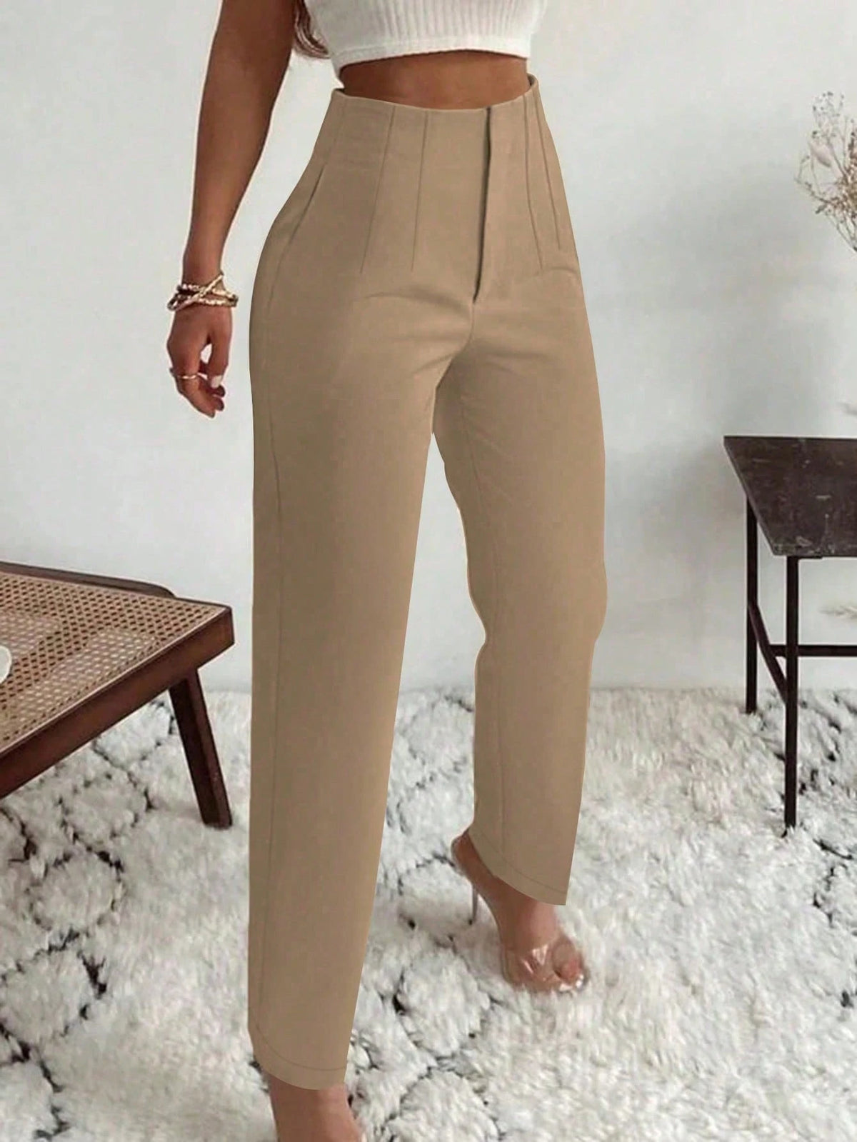 Women's Elegant Commuter Pleated Side Pocket Tapered Leg Pants