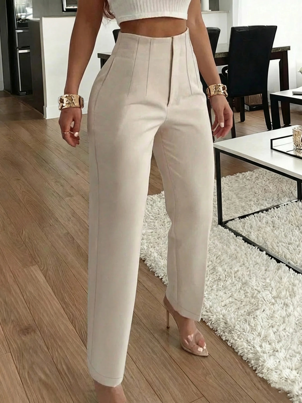 Women's Elegant Commuter Pleated Side Pocket Tapered Leg Pants