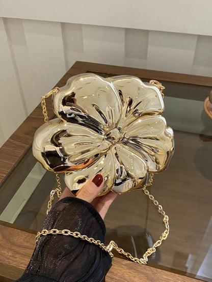 Women's Elegant Mini Floral Shaped Chain Crossbody Bag, Metallic Y2K Style Theme Party Shoulder Bag, Fashionable Novelty Design Bag, Multifunctional Compact Phone Key Coin Purse, Portable Outdoor Trav