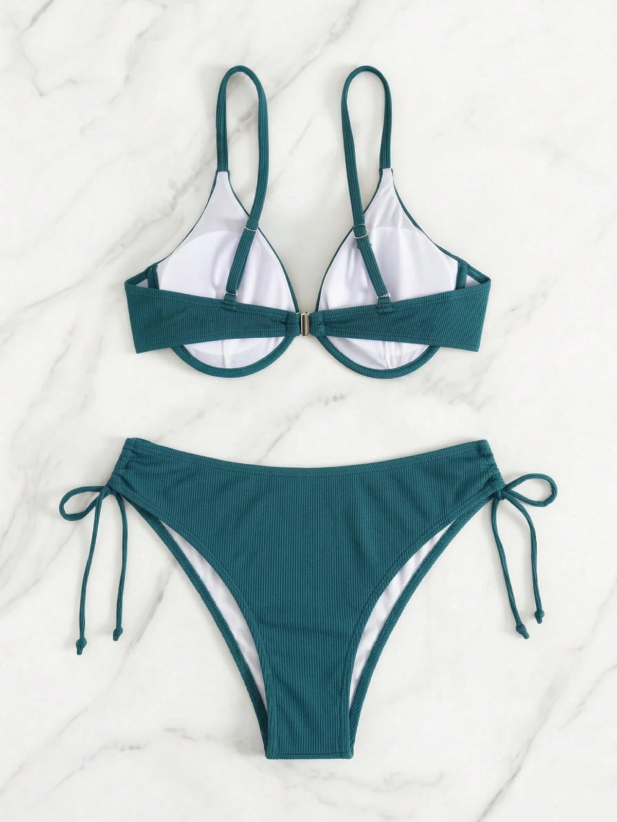 Women's Elegant Polka Dot Bikini Set Spaghetti Strap Underwire Top & High Waist Tie Side Bottoms, High Stretch Fabric Swimwear Vacation Summer Beach