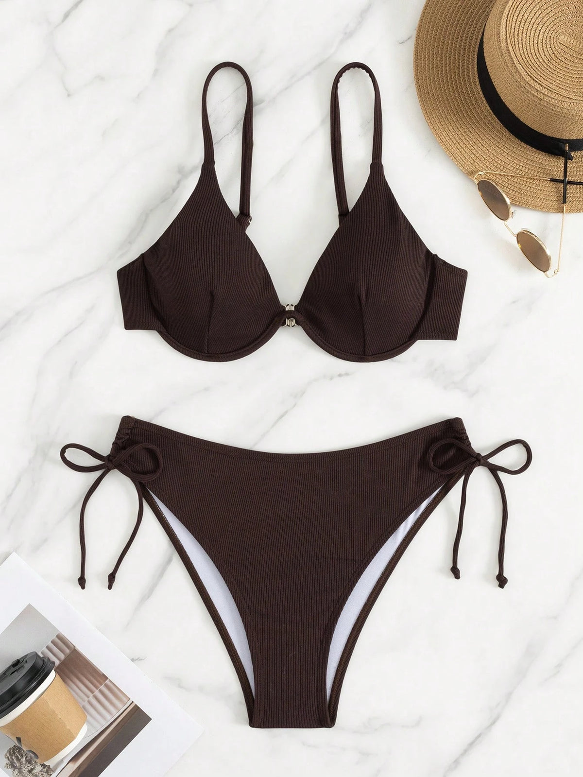 Women's Elegant Polka Dot Bikini Set Spaghetti Strap Underwire Top & High Waist Tie Side Bottoms, High Stretch Fabric Swimwear Vacation Summer Beach