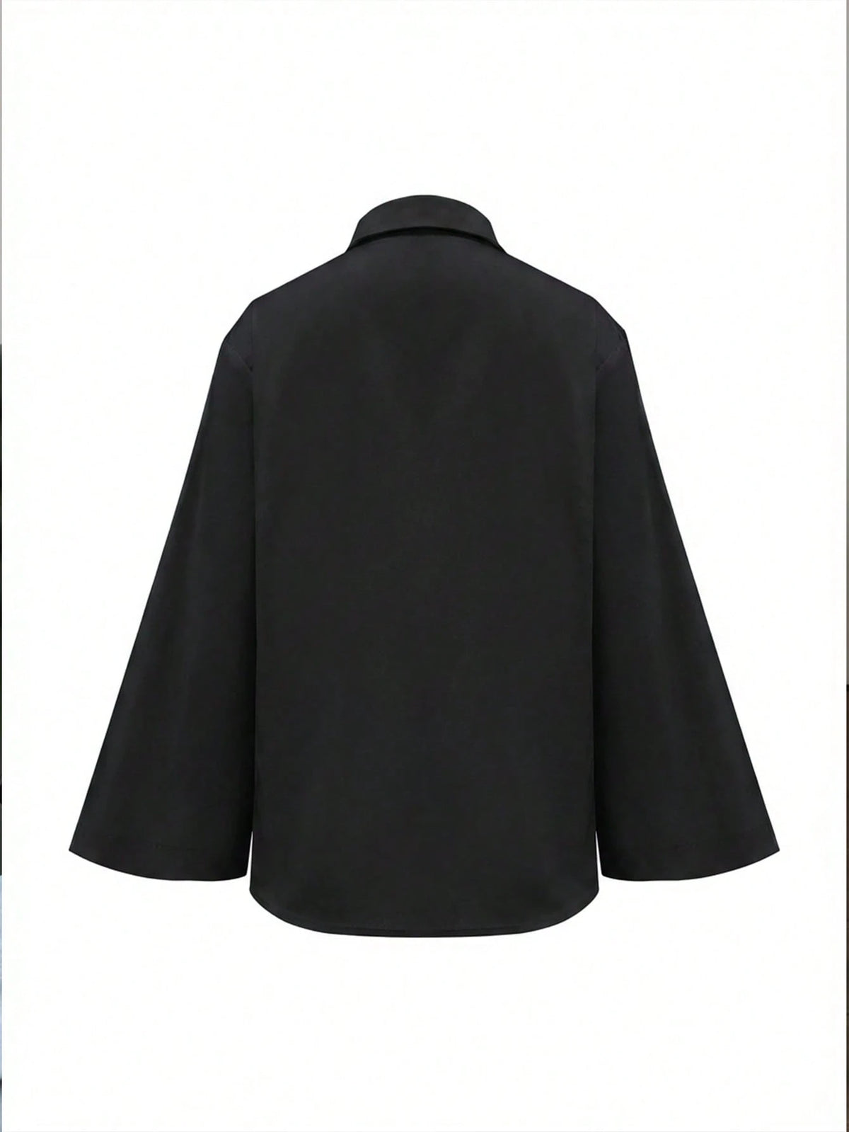 Women's Elegant Solid Color Casual Turndown Collar Long Sleeve Shirt, Polyester Fabric, Graceful For Office & Daily Wear, Spring/Summer Black
