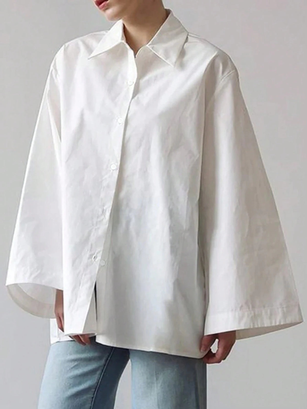 Women's Elegant Solid Color Casual Turndown Collar Long Sleeve Shirt, Polyester Fabric, Graceful For Office & Daily Wear, Spring/Summer Black