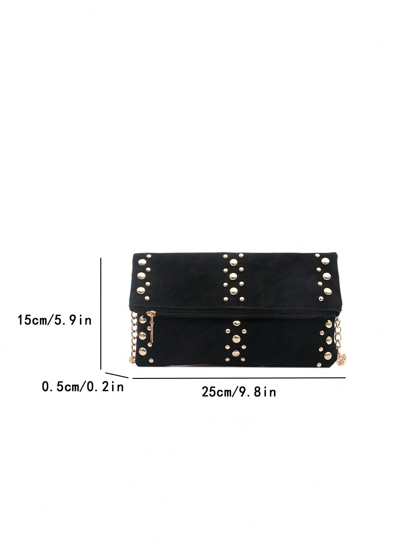 Women's Fashion Elegant Faux Leather Zipper Chain Bag, Bold Design And Unique Style Attract Attention. The Bag Body Is Covered With Gold Rivets, Equipped With A Detachable Gold Chain Shoulder Strap, C