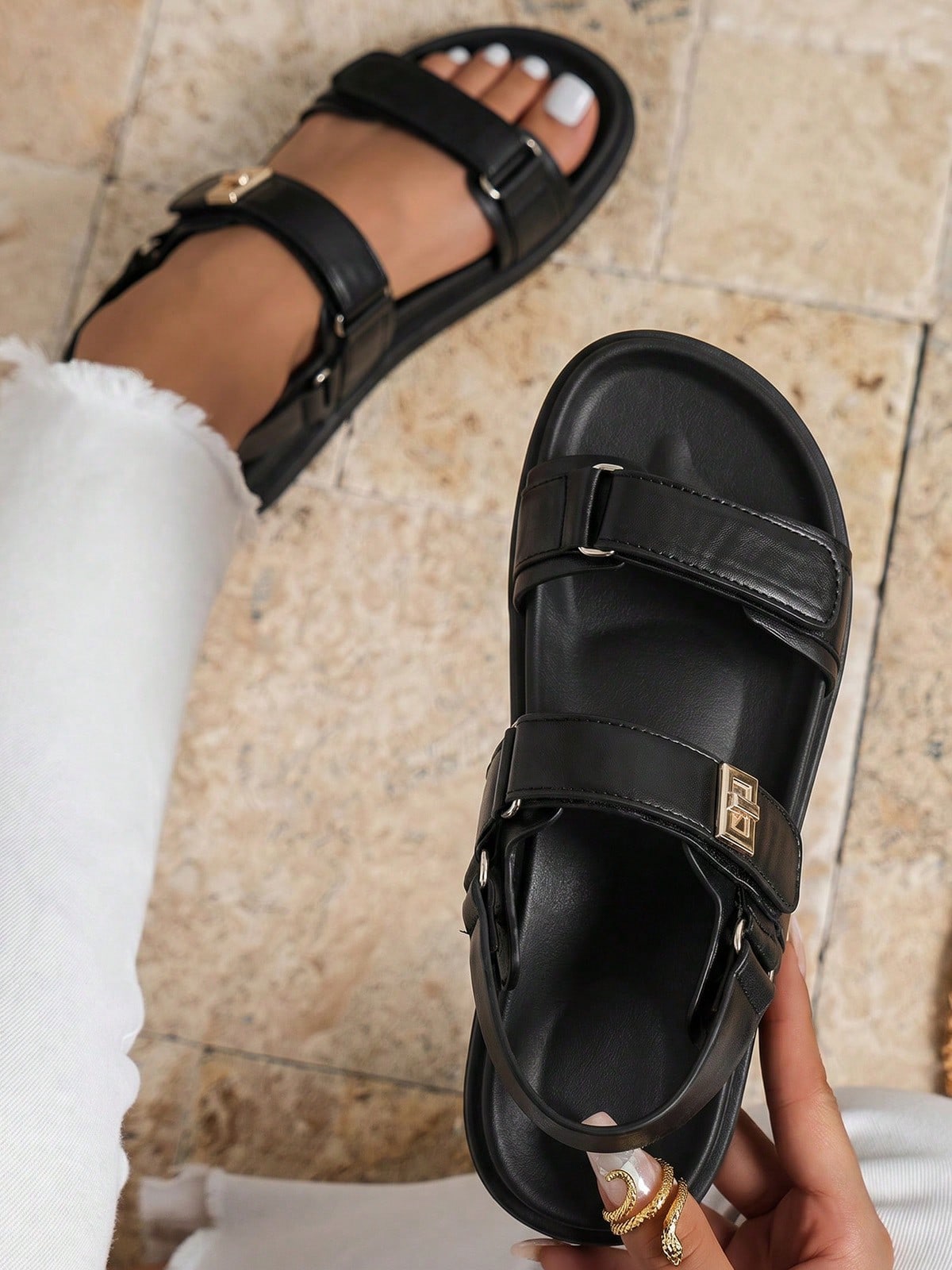 Women's Flat Sandals Comfort Adjustable Double Strap Women Open Toe Summer Sandal For Casual Vacation Walking Shoes Platform