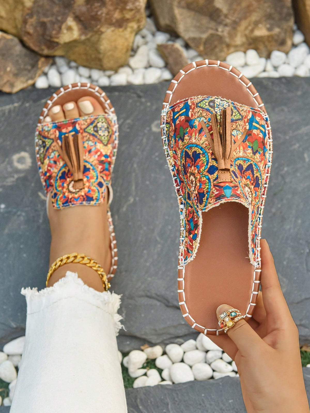 Women's Fringe Decor Flat Sandals, Beach Resort Bohemian Slippers, Fashionable Versatile Outdoor Wear