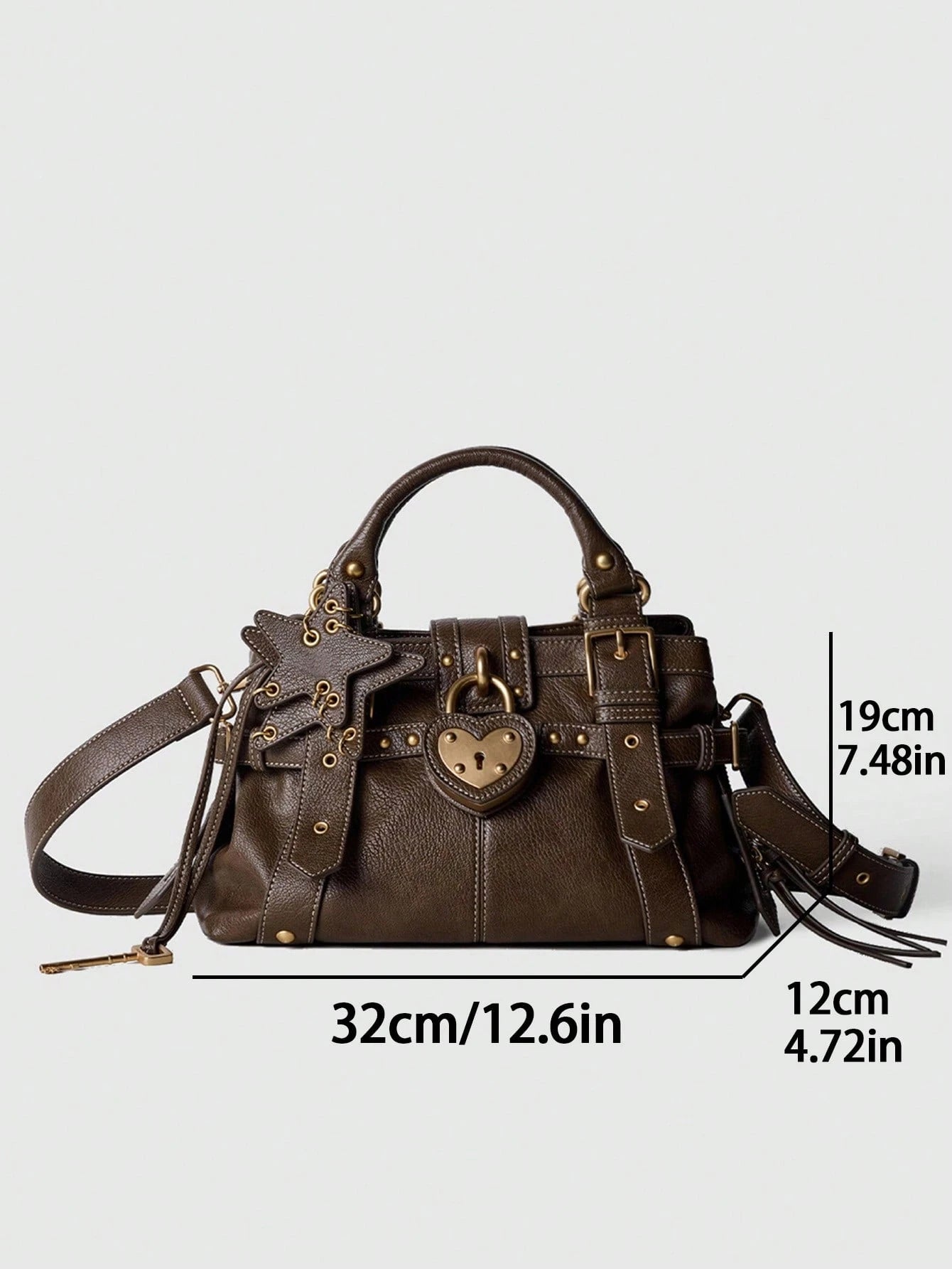 Women's Heart Lock Moto Shoulder Bag,Women's Y2K Buckle Handbag,Star Charm Bag Gothic Fashion