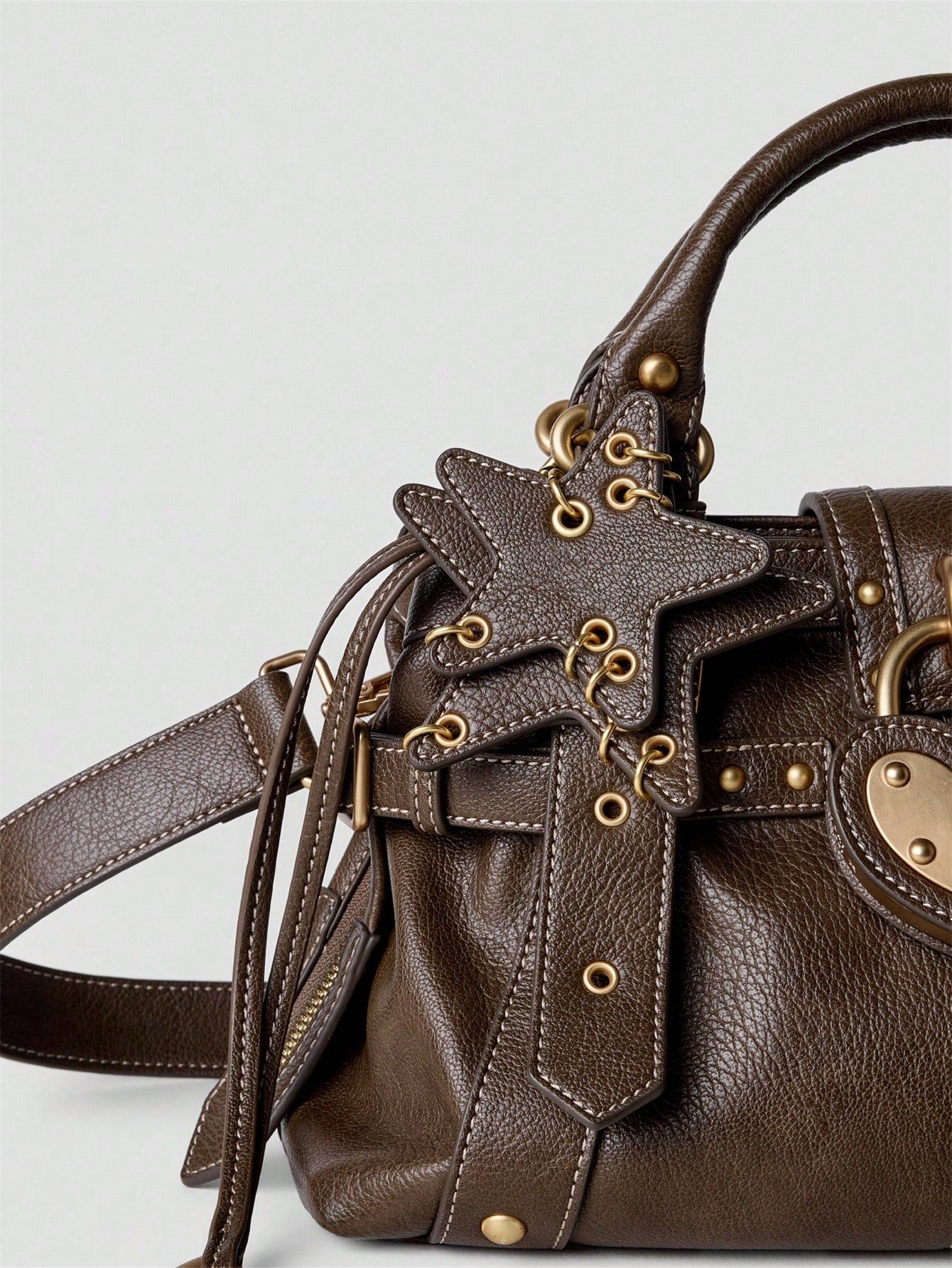 Women's Heart Lock Moto Shoulder Bag,Women's Y2K Buckle Handbag,Star Charm Bag Gothic Fashion