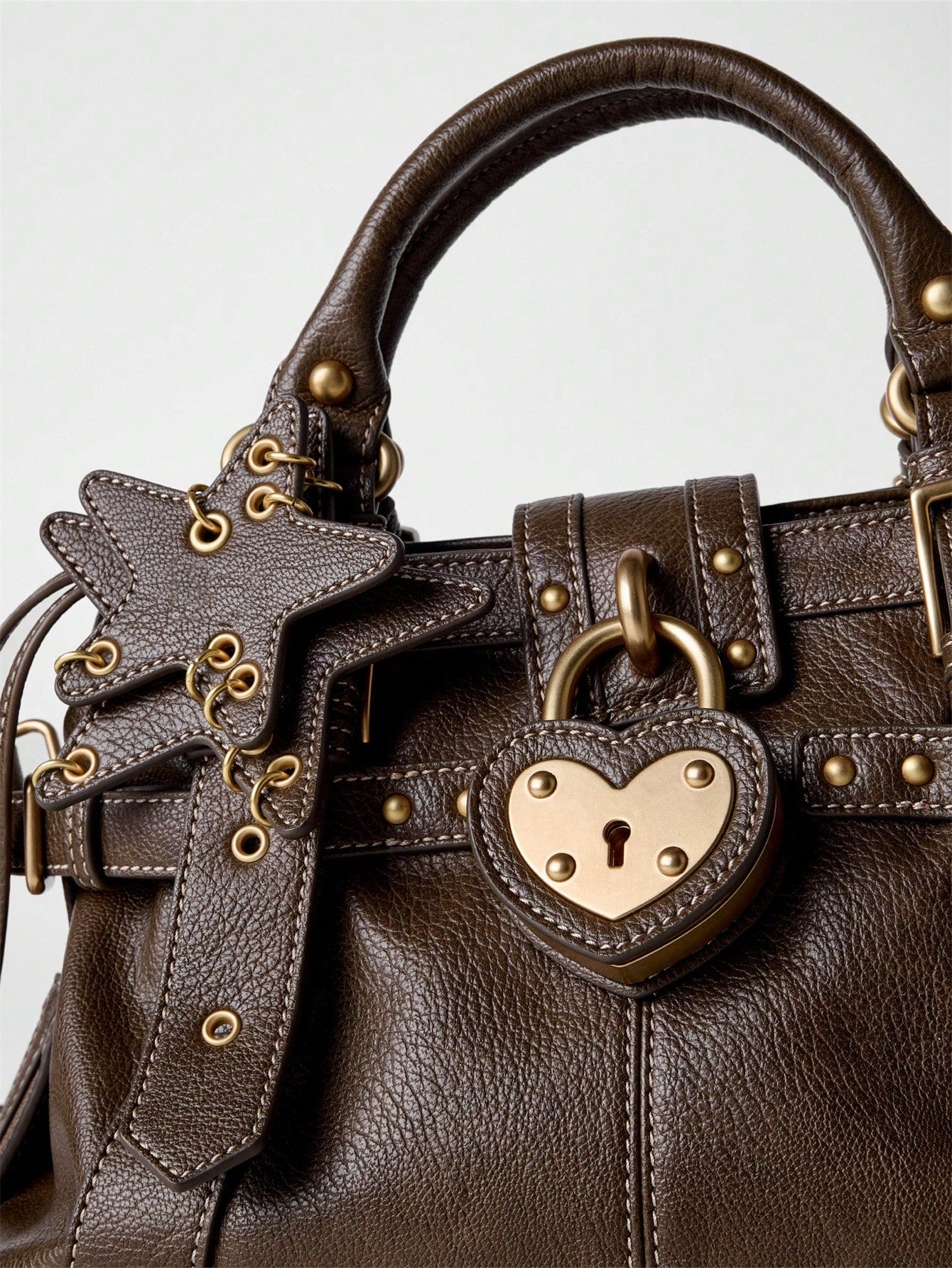 Women's Heart Lock Moto Shoulder Bag,Women's Y2K Buckle Handbag,Star Charm Bag Gothic Fashion