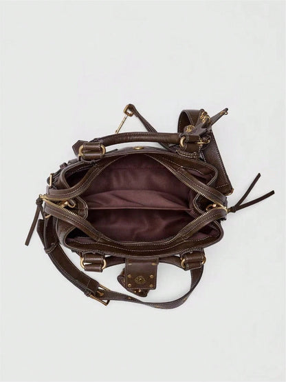 Women's Heart Lock Moto Shoulder Bag,Women's Y2K Buckle Handbag,Star Charm Bag Gothic Fashion